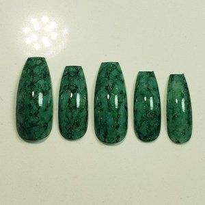 Stained glass Custom gel Press on Nails 20pc set emerald green